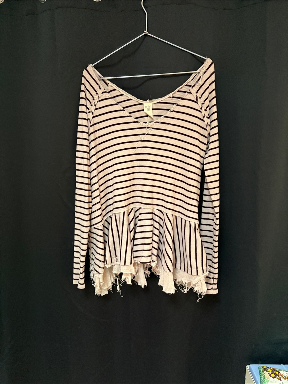 We The Free Black and Cream Striped Peplum Top